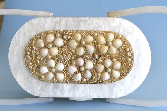 Vintage WHITE PEARLIZED WILARDY Lucite Purse with… - image 8