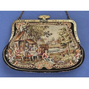 Vintage Two-Sided FIGURAL MICRO Petite Point Purse, 1920&#39;s Needlework Purse, Hand Embroidered Purse, Gift for Her