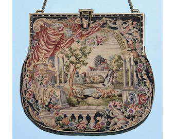 FIGURAL MICRO Petit Point Purse with JEWELED Frame, 1920's Needlework Purse