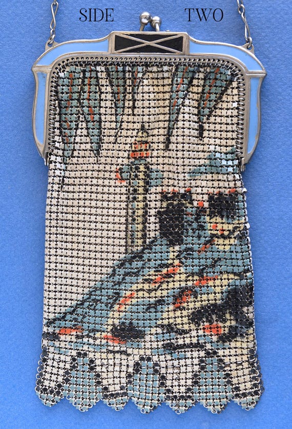 RARE 1920's WHITING and DAVIS Scenic Mesh Purse, … - image 2