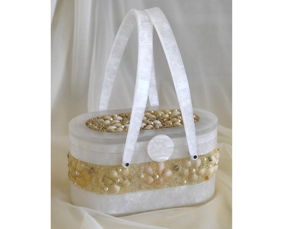 Vintage WHITE PEARLIZED WILARDY Lucite Purse with… - image 1