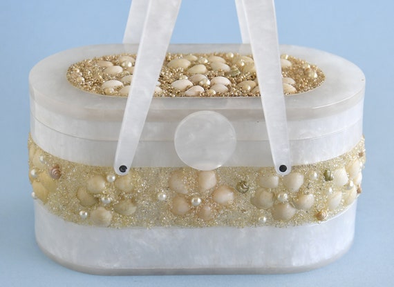 Vintage WHITE PEARLIZED WILARDY Lucite Purse with… - image 2