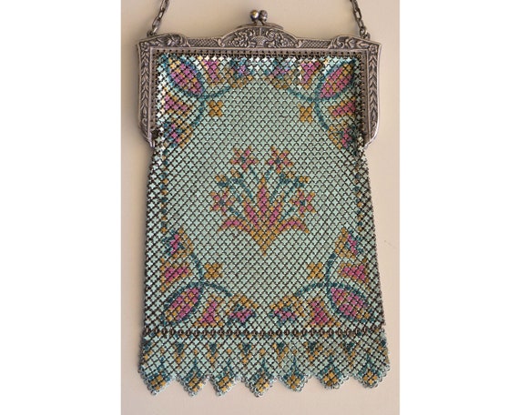 Vintage MANDALIAN MESH Purse, Teal Pink Gold Mand… - image 1