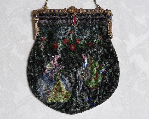 Vintage Figural Beaded Purse, Jeweled Frame Beaded