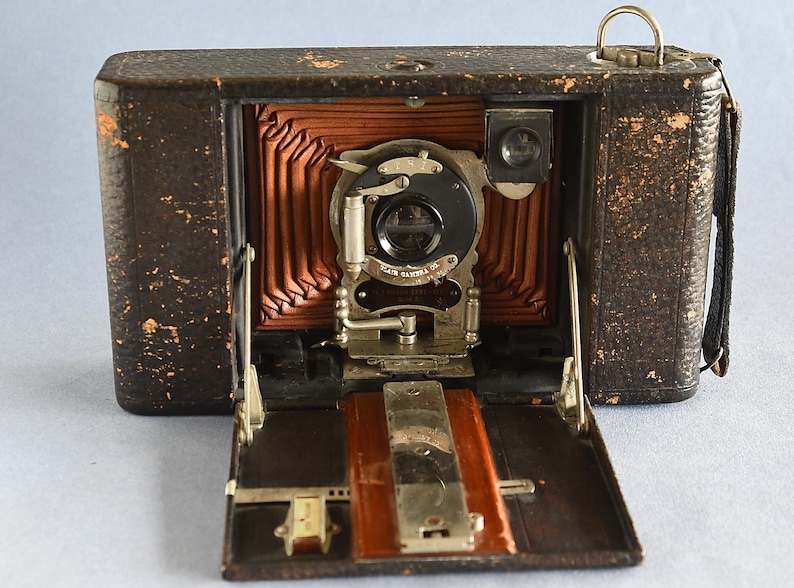 Vintage Blair Hawk-eye No. 3 Folding Camera, Red Bellows Shutter Works ...