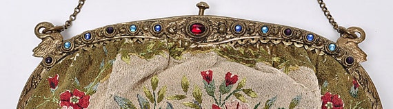 Antique Figural Embroidered Purse, Jeweled Frame,… - image 6