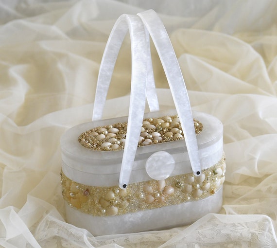 Vintage WHITE PEARLIZED WILARDY Lucite Purse with… - image 9