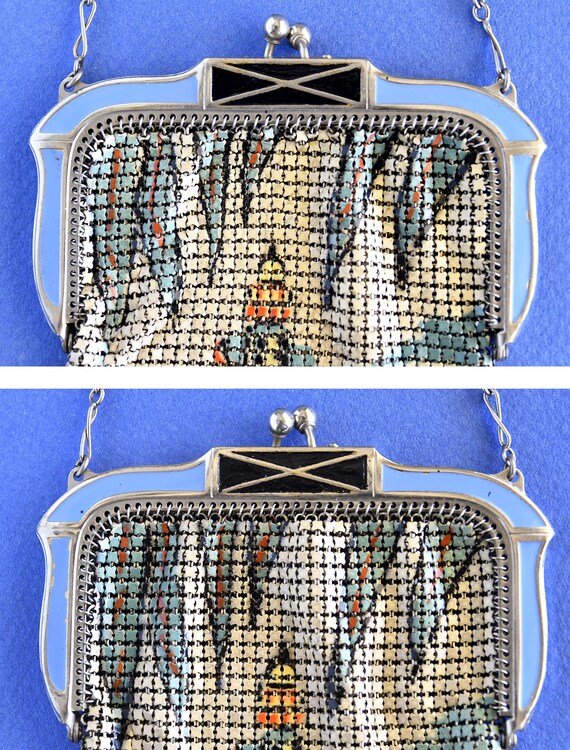 RARE 1920's WHITING and DAVIS Scenic Mesh Purse, … - image 4