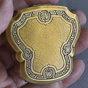 RARE GOLD KARESS Woodworth Art Deco Double Compact, 1920s Collectable Powder Compact, Powder Blush and Mirror, Very Good Condition Gold Blue