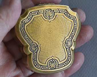 Zeldzame art-deco Woodworth Karess Double Compact, goud met blauw email, verzamelobject jaren 1920