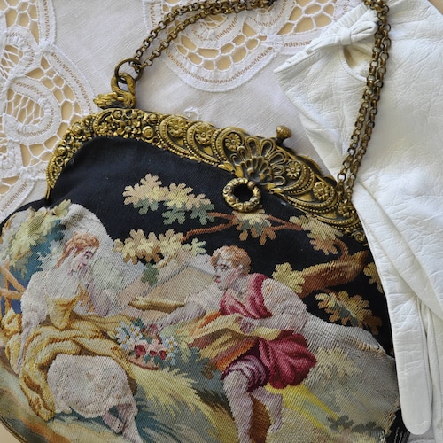 アンティークマイクロビーズ巾着袋、花柄、1900年以前 - Etsy 日本