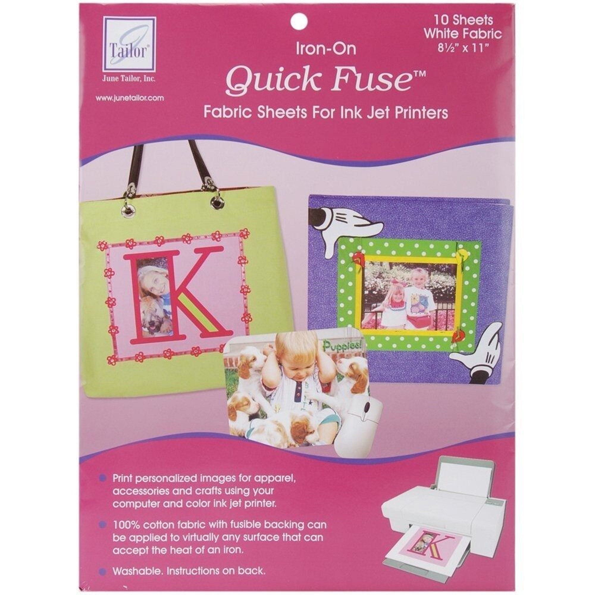 June Tailor Iron On Quick Fuse 10 pk Fabric Sheets For Ink Jet Printers