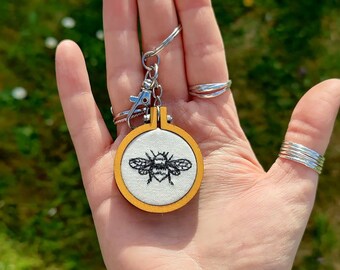 Bumble Bee Embroidery hoop keyring