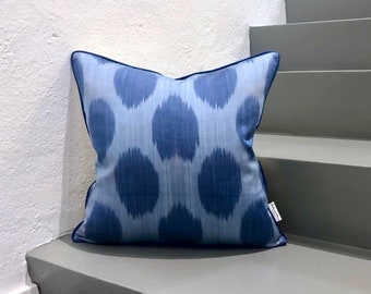 Silk Ikat Cushion Dots Denim | Silk Ikat Pillow Dots Denim