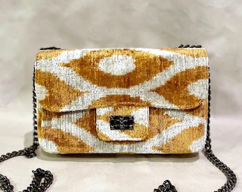Bolso Ikat Coco Positano: bolso bohemio de terciopelo artesanal para uso diario