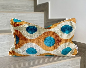 Velvet Ikat Cushion Birds Bright | Velvet Ikat Pillow Birds Bright