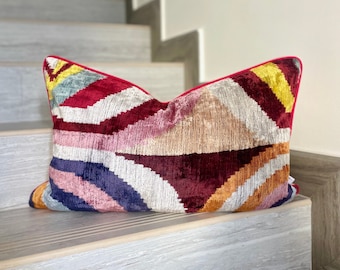 Coussin Da Vinci en velours ikat | Oreiller ikat en velours Da Vinci