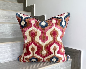 Velvet Ikat Cushion Fire | Velvet Ikat Pillow Fire