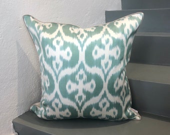 Silk Ikat Pillow Cover Fresh Mint – Statement Cushion for Home Decor