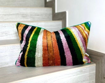 Velvet Ikat Cushion Rainbow | Velvet Ikat Pillow Rainbow