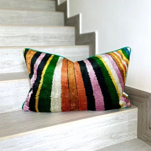 Velvet Ikat Cushion Rainbow Velvet Ikat Pillow Rainbow image 1