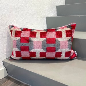 Velvet Ikat Cushion Strawberry | Velvet Ikat Pillow Strawberry