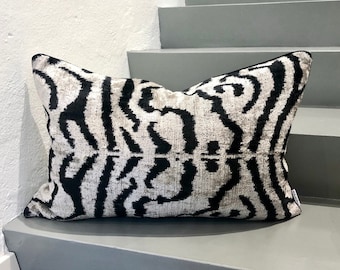 Velvet Ikat Cushion White Zebra | Velvet Ikat Pillow White Zebra