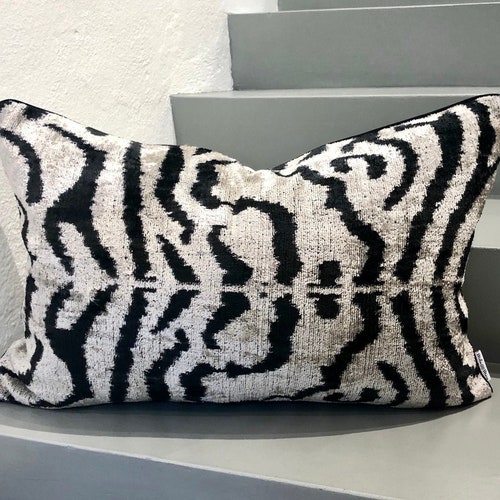 Velvet Ikat Cushion White Zebra Velvet Ikat Pillow White Etsy