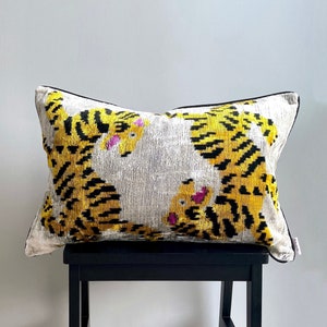 Velvet Ikat Cushion Tigers | Velvet Ikat Pillow Tigers