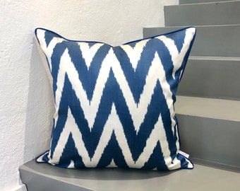 Silk Ikat Cushion Zigzag Blue | Silk Ikat Pillow Zigzag Blue