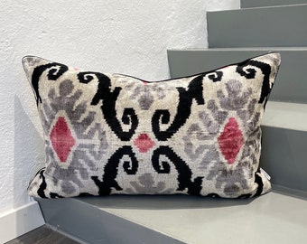 Velvet Ikat Cushion Pink Diamond | Velvet Ikat Pillow Pink Diamond