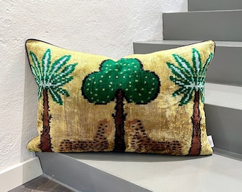 Velvet Ikat Pillow Cover Cheetah – Decorative Cushion for Sofa or Bed