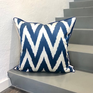 Silk Ikat Cushion Zigzag Blue | Silk Ikat Pillow Zigzag Blue
