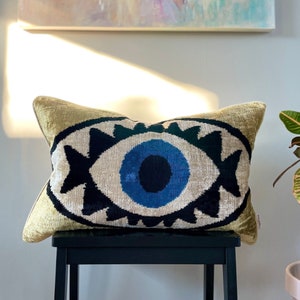 Velvet Ikat Cushion Evil Eye | Velvet Ikat Pillow Evil Eye