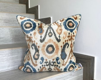 Velvet Ikat Pillow Cover Soil – Decorative Cushion for Sofa or Bed