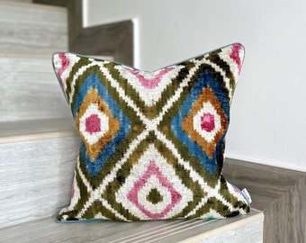 Velvet Ikat Cushion Aztec | Velvet Ikat Pillow Aztec