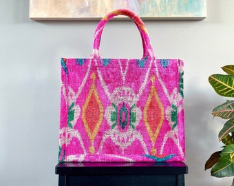 Ikat Tote Bag Amalfi – Handcrafted Velvet Boho Everyday Handbag