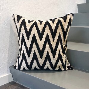 Velvet Ikat Cushion Zigzag Black | Velvet Ikat Pillow Zigzag Black