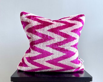 Velvet Ikat Cushion Zigzag Pink | Velvet Ikat Pillow Zigzag Pink