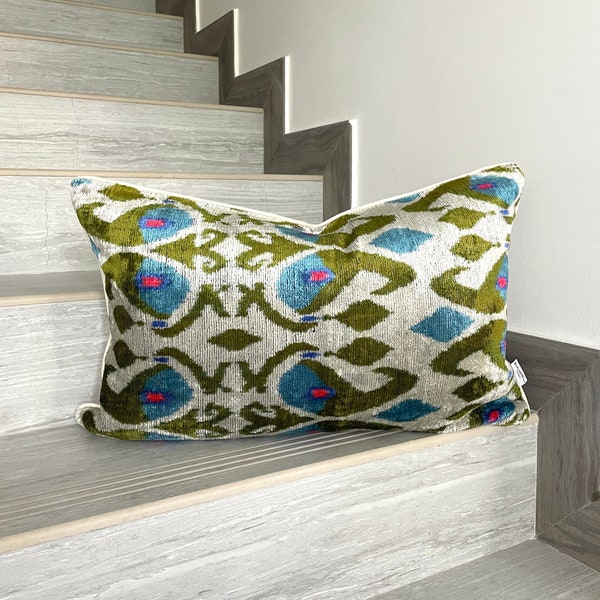 Velvet Ikat Cushion Pistachio | Velvet Ikat Pillow Pistachio