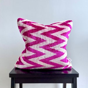 Velvet Ikat Cushion Zigzag Pink | Velvet Ikat Pillow Zigzag Pink