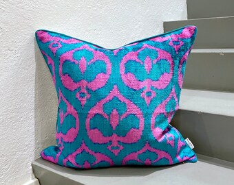 Velvet Ikat Cushion Caribbean | Velvet Ikat Pillow Caribbean