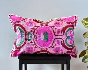 Velvet Ikat Cushion Flamingo | Velvet Ikat Pillow Flamingo