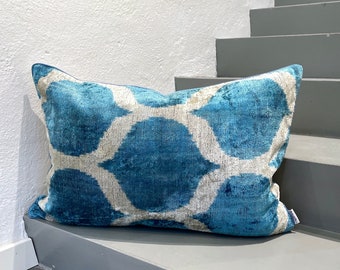 Velvet Ikat Cushion Blue Balance | Velvet Ikat Pillow Blue Balance