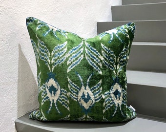 Velvet Ikat Cushion Green Planet | Velvet Ikat Pillow Green Planet