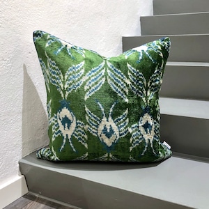 Velvet Ikat Cushion Green Planet | Velvet Ikat Pillow Green Planet