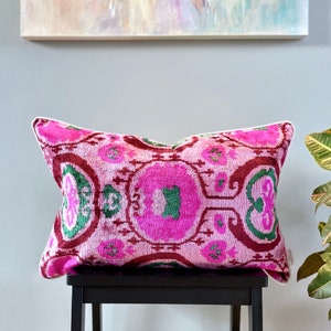 Velvet Ikat Cushion Flamingo | Velvet Ikat Pillow Flamingo