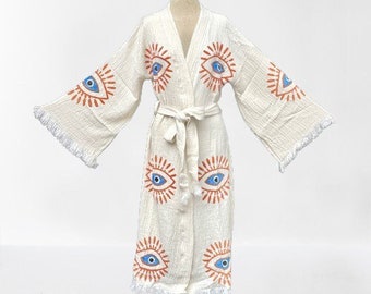 Muslin Robe Awake Evil Eye | Turkish Kimono Awake Evil Eye