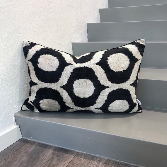 Velvet Ikat Cushion Ogee Black Velvet Ikat Pillow Ogee Black Etsy UK