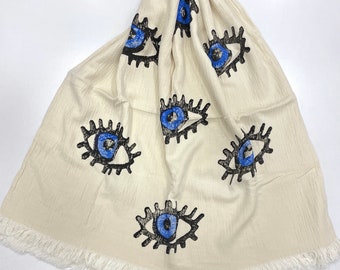 Muslin Towel Evil Eye Blue